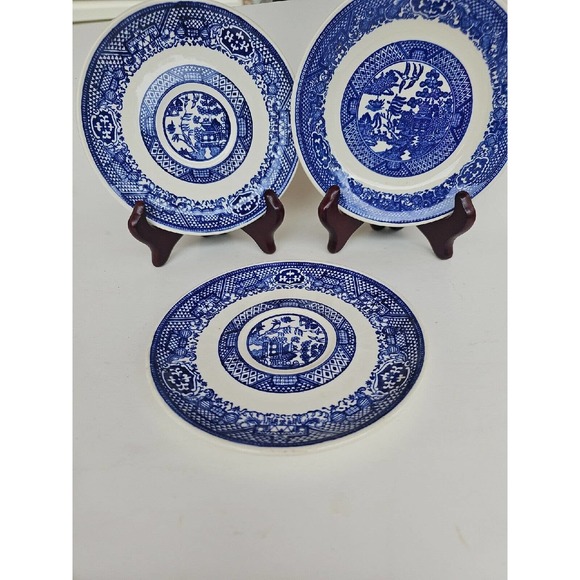 unmarked blue Willow‎ concentric pattern plate 6in across Lot of 3 - Picture 1 of 7